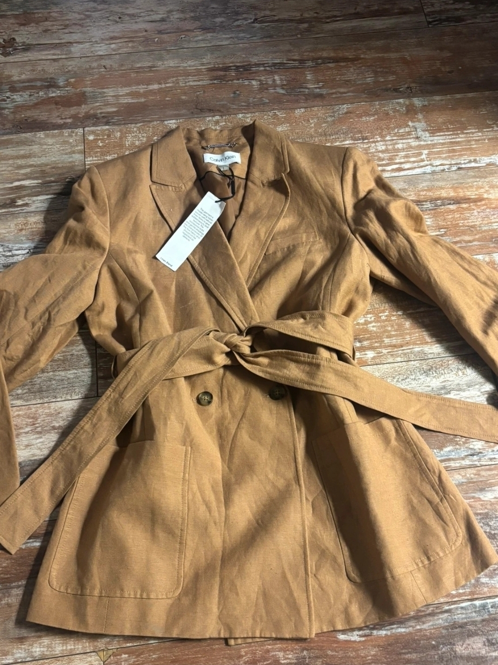 Calvin Klein Mustard Brown Tie-Waist Blazer